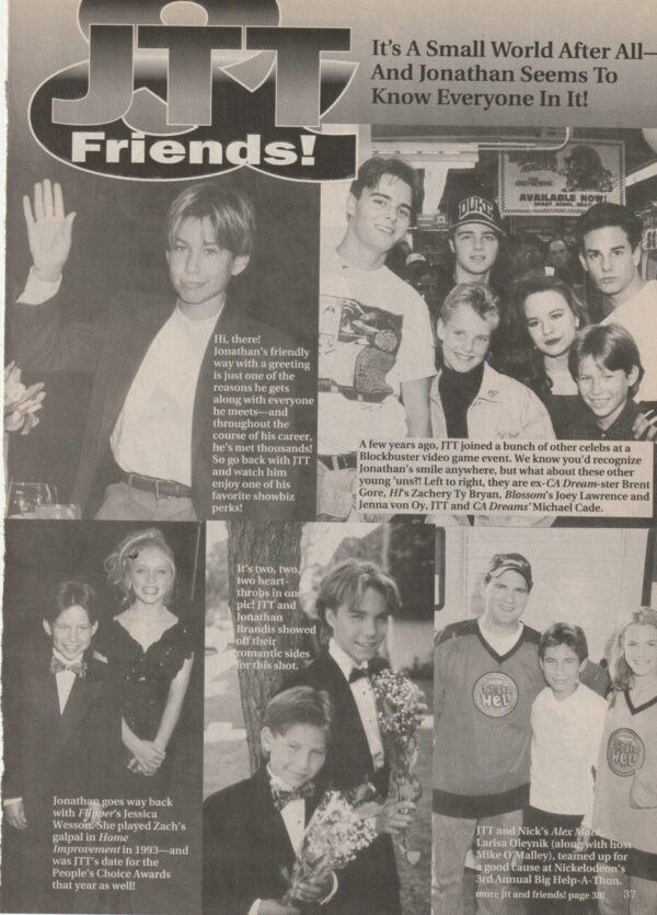 Jonathan Taylor Thomas teen magazine cliping Larisa Oleynik JTT Friends