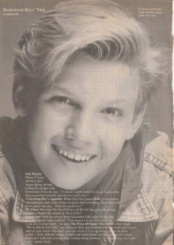 Nick Carter Backstreet Boys teen magazine pinup headshot age 17 black and white Superteen