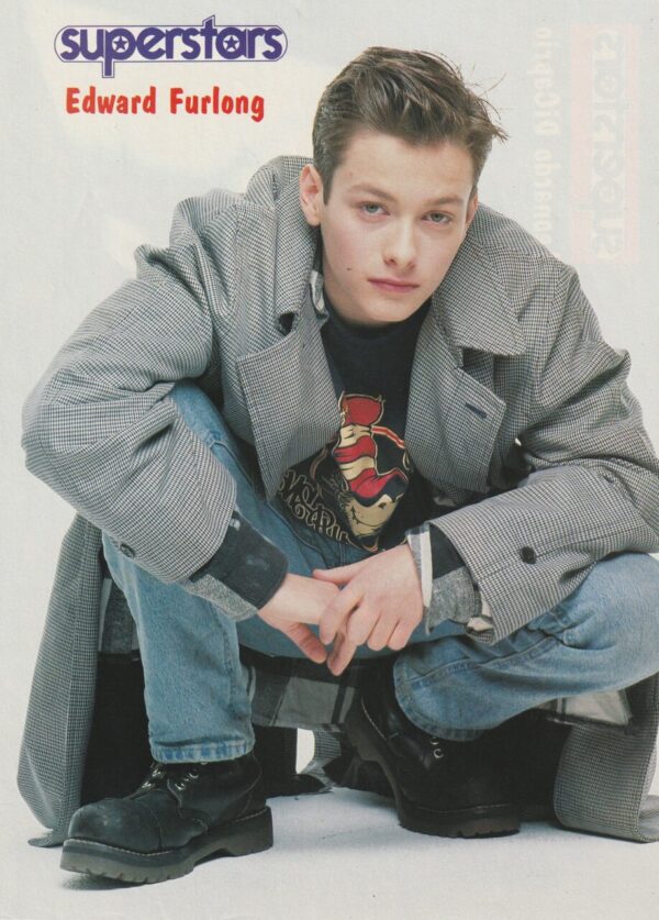 Edward Furlong Leonardo Dicaprio teen magazine pinup squatting Superstars dress coat rare