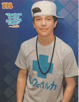 Austin Mahone teen magazine pinup clipping white hat M white blue shirt