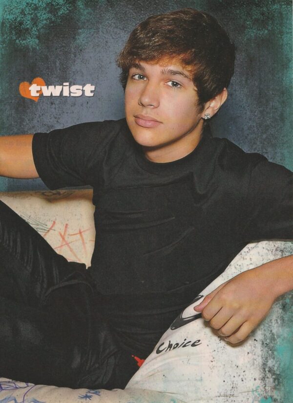 Austin Mahone teen magazine pinup clipping modeling child star Twist black shirt shorts