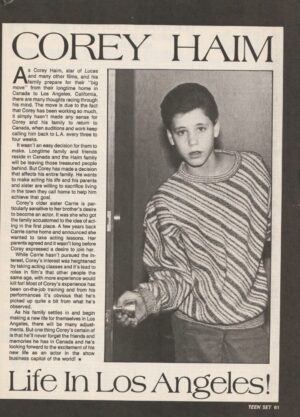 Corey Haim teen magazine clipping Life in Los Angeles Teen Set
