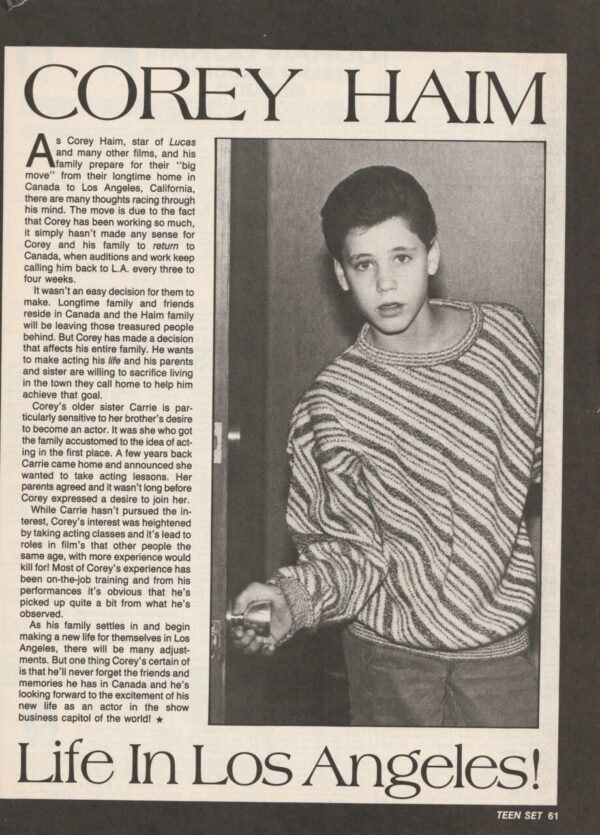 Corey Haim teen magazine clipping Life in Los Angeles Teen Set