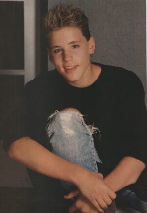 Corey Haim Jon Bon Jovi teen magazine pinup black shirt jeans Teen Beat