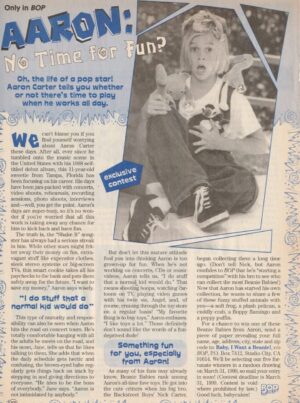 Aaron Carter teen magazine clipping No Time for Fun overalls Bop RIP