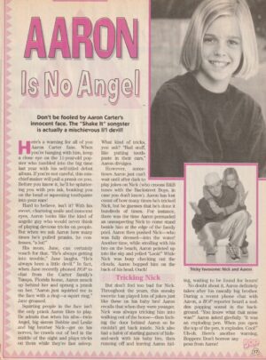Aaron Carter teen magazine clipping Aaron is no Angel Bop Nick Carter RIP