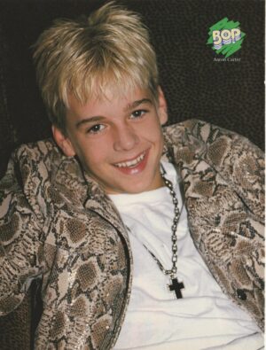 Aaron Carter teen magazine pinup white t-shirt cross Bop RIP young