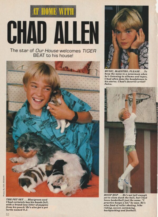 Chad Allen teen magazine pinup clipping Tiger Beat pix headshot shorts modeling