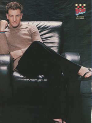 JC Chasez teen magazine pinup clipping vintage barefoot black chair Bop