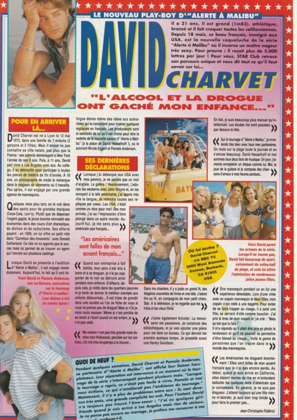 David Charvet teen magazine clipping barefoot beach shirtelss piggy back TV Hits