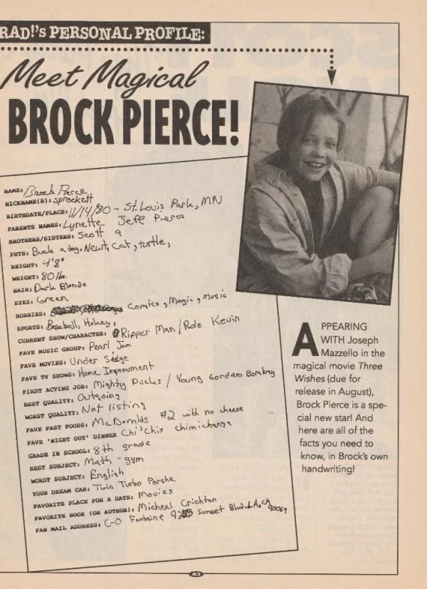 Brock Pierce Scott Wolf teen magazine clipping Handwriting Starz mag rare pix