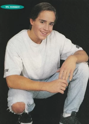 Elijah Wood Wil Horneff teen magazine pinup squatting ripped jeans Flipper 90's hunk