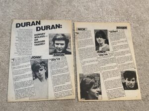 Duran Duran teen magazine pinup clipping Hungry Wolves Tiger Beat pics Bop pix