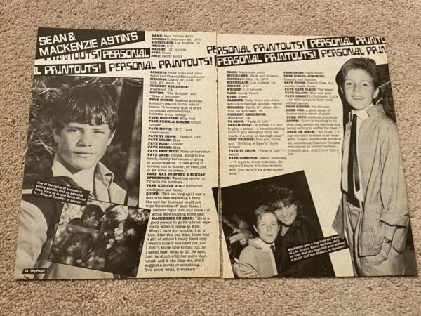 Sean Astin Mackenzie Astin teen magazine pinup clipping Personal Printouts Hip Hop Rare brothers