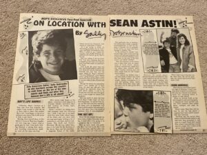 Sean Astin teen magazine pinup clipping on location with Sean Bop 2 page