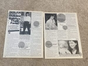 Duran Duran John Taylor teen magazine pinup clipping Salues their fans Bop pix