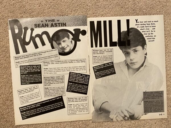Sean Astin teen magazine pinup clipping rumor mill Teen Set hard to find rare pix