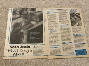 Sean Astin teen magazine pinup clipping What I dream about tiny shorts rare pix