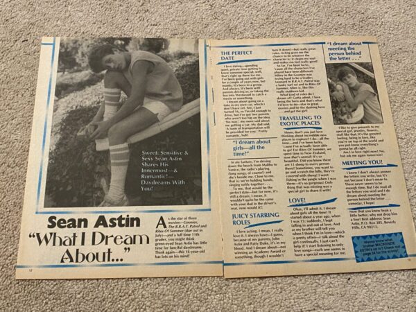 Sean Astin teen magazine pinup clipping What I dream about tiny shorts rare pix