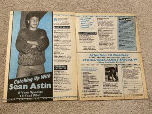Sean Astin teen magazine pinup clipping catching up with Sean a special 16 fact file