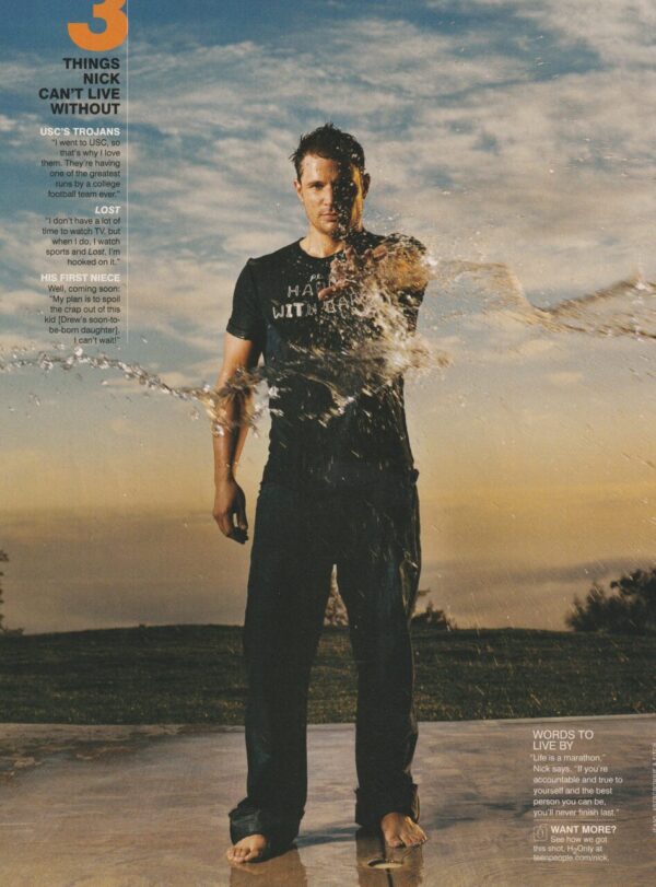 98 Degrees Nick Lachey teen magazine pinup clipping wet jeans barefoot pop star