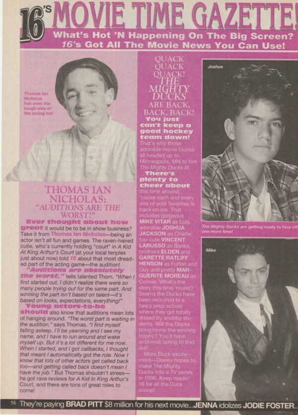 Joshua Jackson Mike Vitar teen magazine pinup clipping Movie Time Gazette pix 90's
