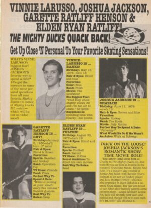 Joshua Jackson Mike Vitar Vincent Larusso teen magazine pinup clipping Mighty Ducks Quack Quack 90's