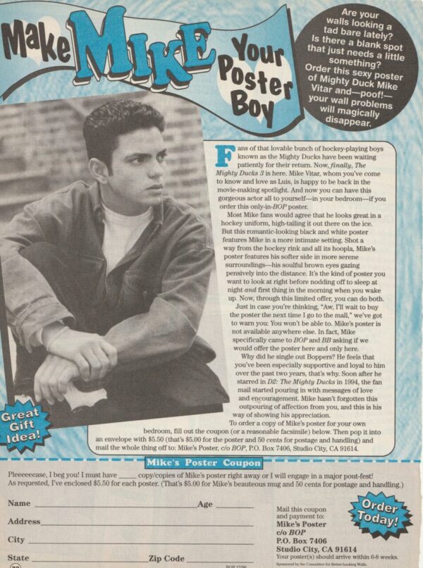Joshua Jackson Mike Vitar Vincent Larusso Elden Ryan Ratliff Garette Ratliff Henson teen magazine pinup clipping Mighty Ducks - Image 2
