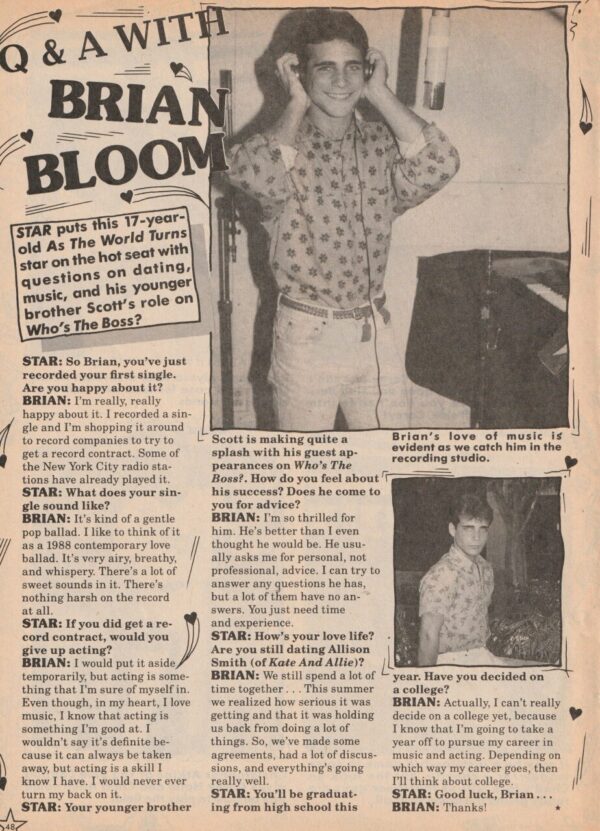 Brian Bloom Alyssa Milano teen magazine clipping Q and A Teen Machine