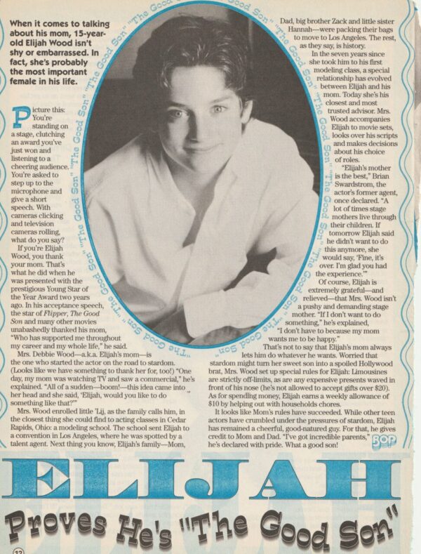 Elijah Wood teen magazine clipping Proves he's the Good Son pix