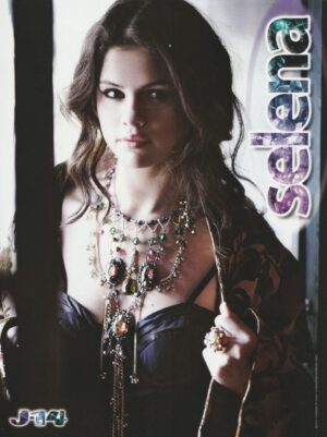 Selena Gomez teen magazine pinup purple right dress J-14 sexy pose pix