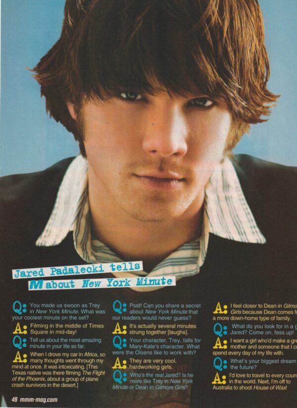 Jared Padalecki teen magazine pinup clipping New York minute Gilmore Girls M mag
