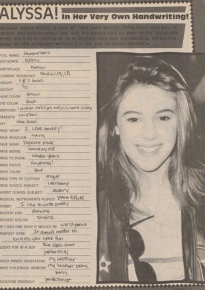 Alyssa Milano teen magazine pinup clipping her handwriting rare Teen Beat