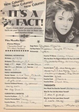 Alyssa Milano teen magazine pinup clipping her handwriting rare Bop