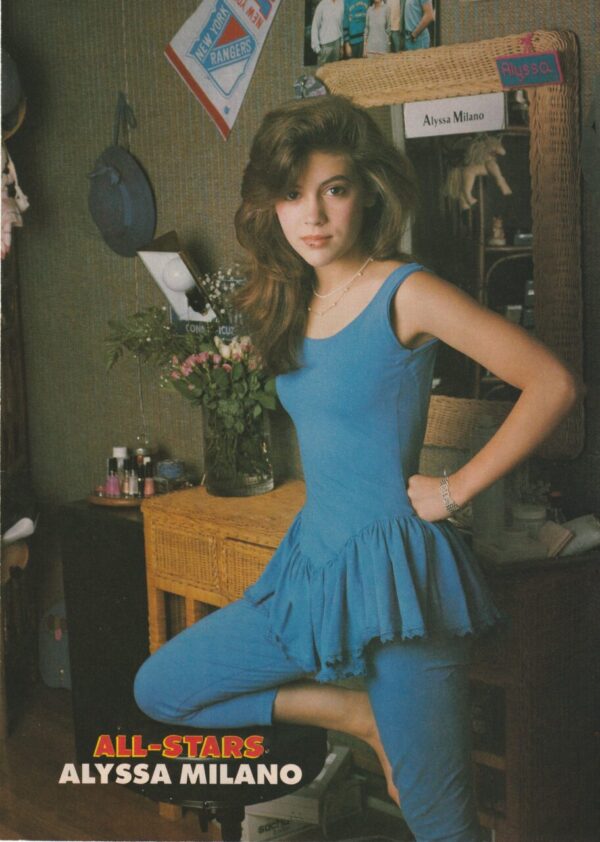 Alyssa Milano teen magazine pinup clipping blue dress bedroom All-stars hot rare photo shoot
