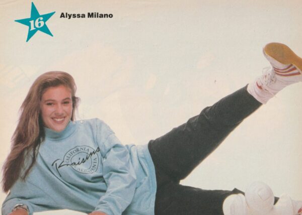 Alyssa Milano Peter Tork teen magazine pinup clipping working out 16 mag blue shirt