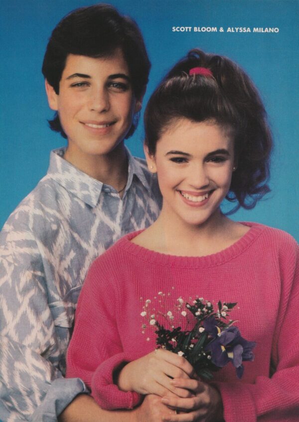 Alyssa Milano Scott Bloom teen magazine pinup Teen Machine pink sweater pix