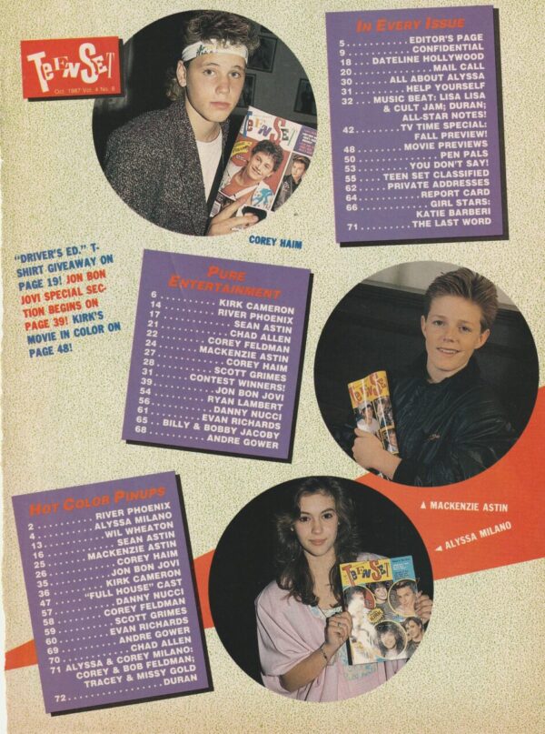 Alyssa Milano Corey Haim Mackenzie Astin teen magazine pinup Teen Set teenages - Image 2