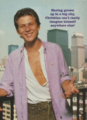 Christian Slater teen magazine pinup clipping purple shirt open arm Teen Set pix