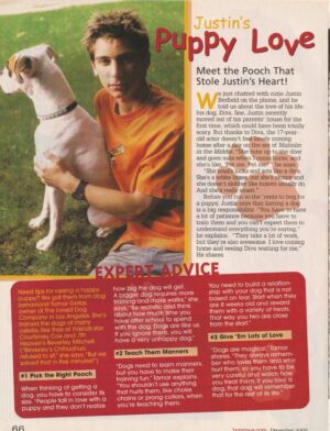 Justin Berfield teen magazine pinup clipping orangle shirt preteen dog Bop pix