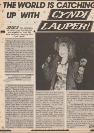 Cyndi Lauper Charlie Sheen Billy Idol Thompson Twins teen magazine clipping The World is catching up with Cyndi