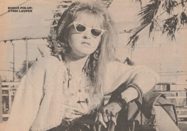 Cyndi Lauper teen magazine pinup clipping sunglasses black and white pix Teen Beat