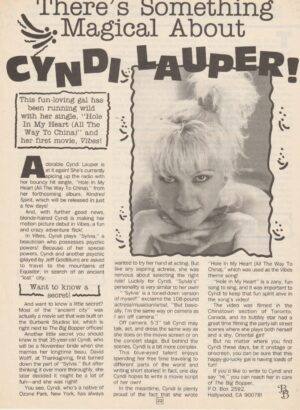 Cyndi Lauper teen magazine pinup clipping There's Something Magical about Cyndi BB Bop