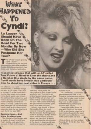 Cyndi Lauper teen magazine pinup clipping What Happened to Cyndi 16 mag
