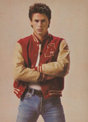 Rob Lowe teen magazine pinup jeans red leather jacket tough pix Teen Machine