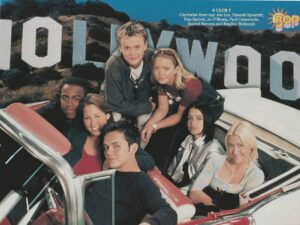 S Club 7 Chris Kirkpatrick teen magazine pinup barefoot pop group Nsync Hollywood sign Bop pix