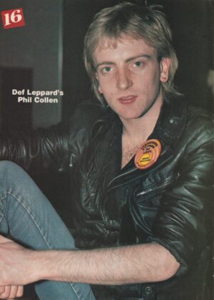 Phil Collen Def Leppard teen magazine pinup clipping solo shot leather jacket jeans 16 mag