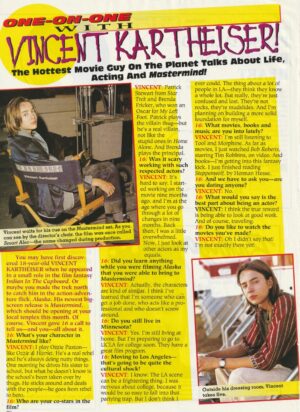 Vincent Kartheiser teen magazine clipping Mastermind article 90's