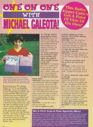 Michael Galeota teen magazine clipping One on One point of view 16 mag