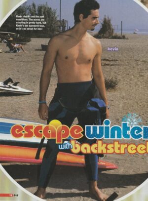 Kevin Richardson Backstreet Boys teen magazine pinup clipping shirtless beach barefoot J-14 wetsuit surfing